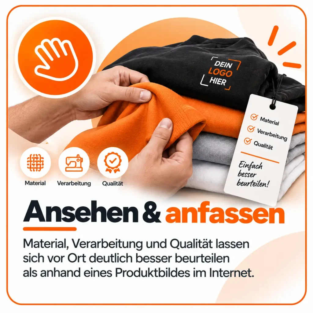 ansehen anfassen vor ort anprobe textildruck rhein main